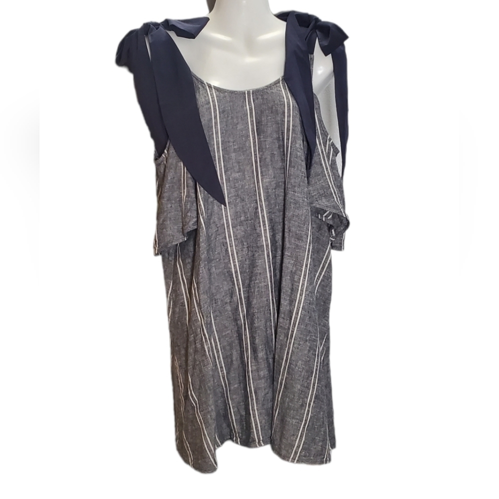 ABOUND tie cold shoulder striped tunic L